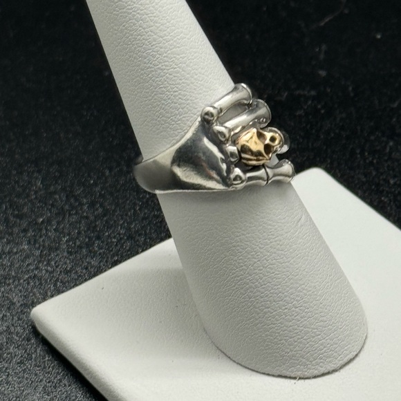 Skeleton Hand Skull Ring 10K Gold Accent Sterling Silver Size 7 Adjustable - Picture 5 of 5
